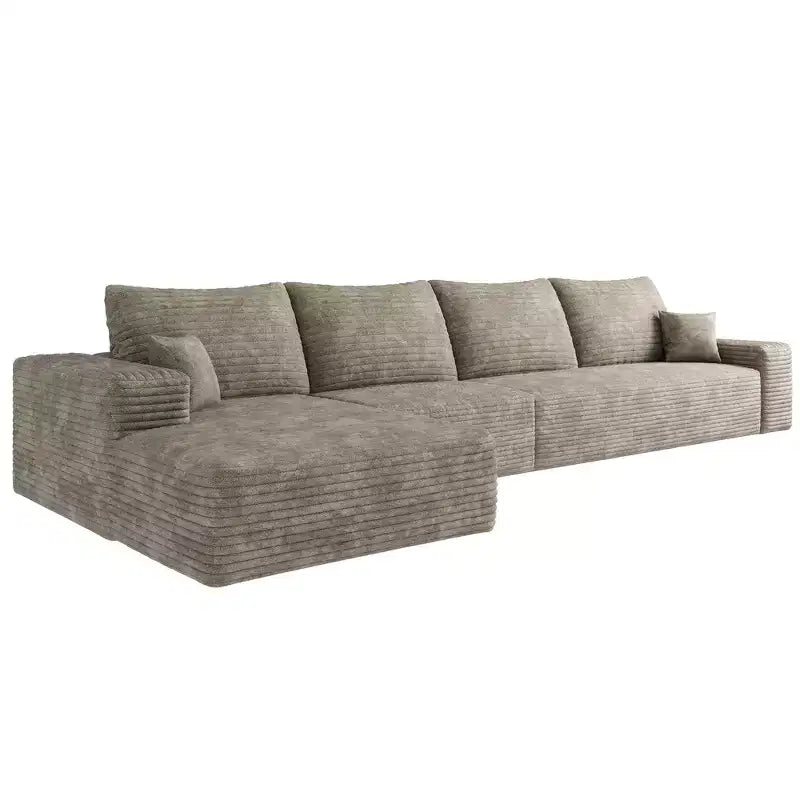 Divano componibile a nuvola da 135 pollici in velluto a coste felpato grigio con chaise longue a L, divano modulare moderno per soggiorno, appartamento