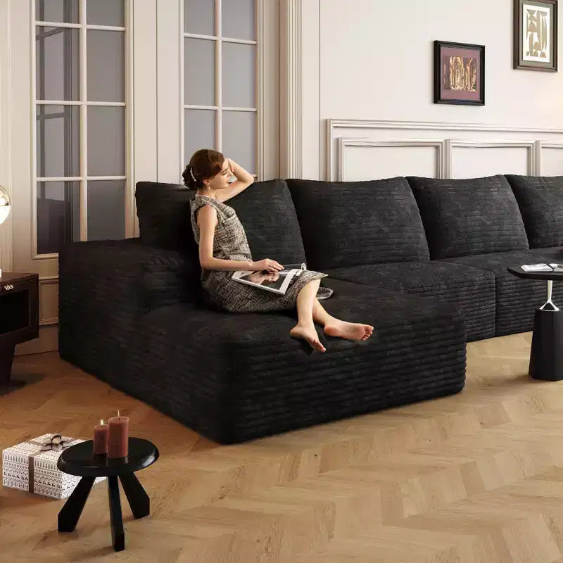 Divano componibile a nuvola da 135 pollici in velluto a coste felpato grigio con chaise longue a L, divano modulare moderno per soggiorno, appartamento