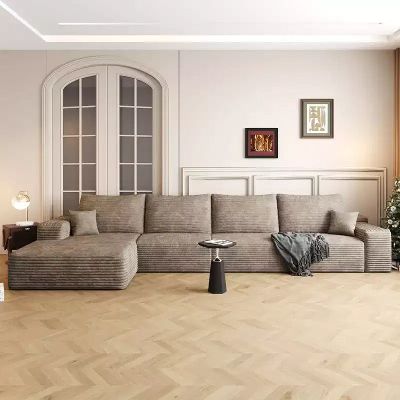 Divano componibile a nuvola da 135 pollici in velluto a coste felpato grigio con chaise longue a L, divano modulare moderno per soggiorno, appartamento