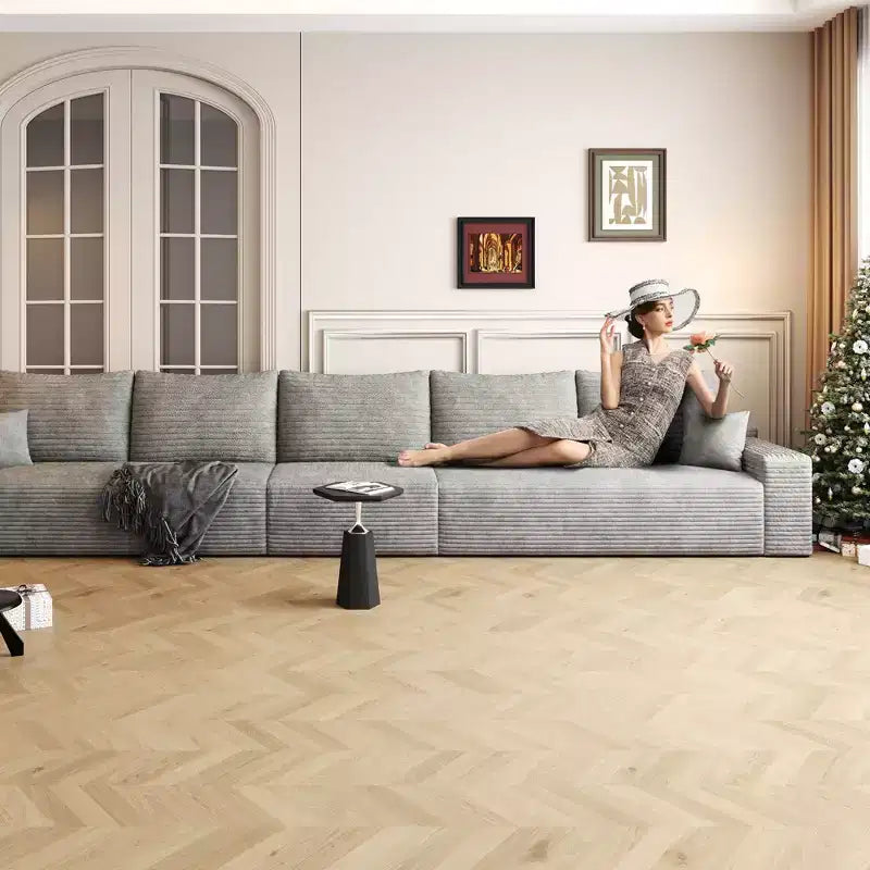 Divano sezionale modulare moderno "Cloud" in tessuto a coste felpato grigio da 168 pollici, per soggiorno e appartamento