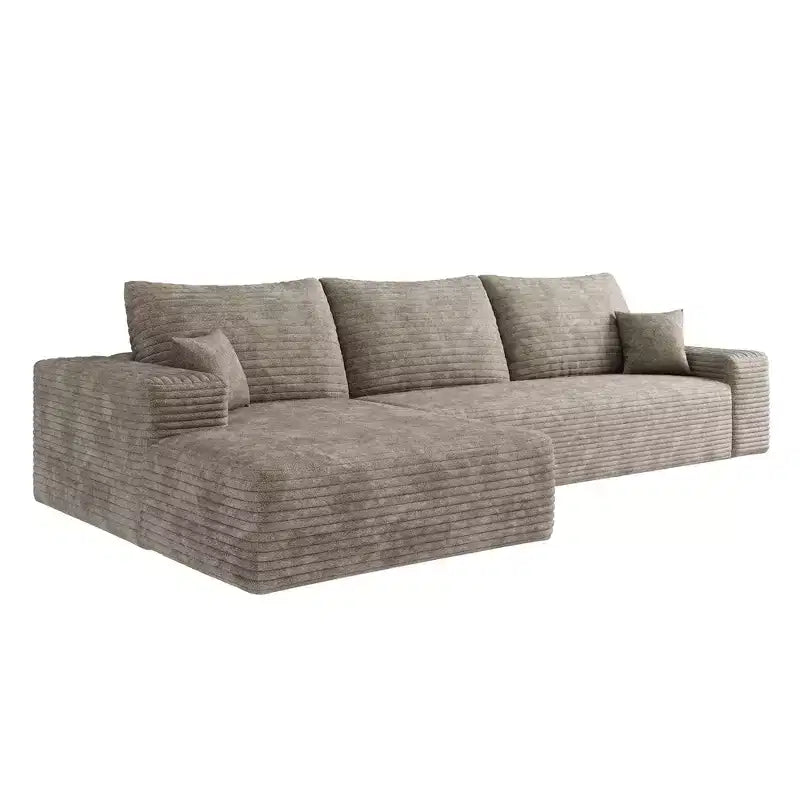 Divano componibile in velluto a coste da 107 pollici nero Cloud con chaise longue a L, divano modulare moderno con seduta profonda per soggiorno appartamento