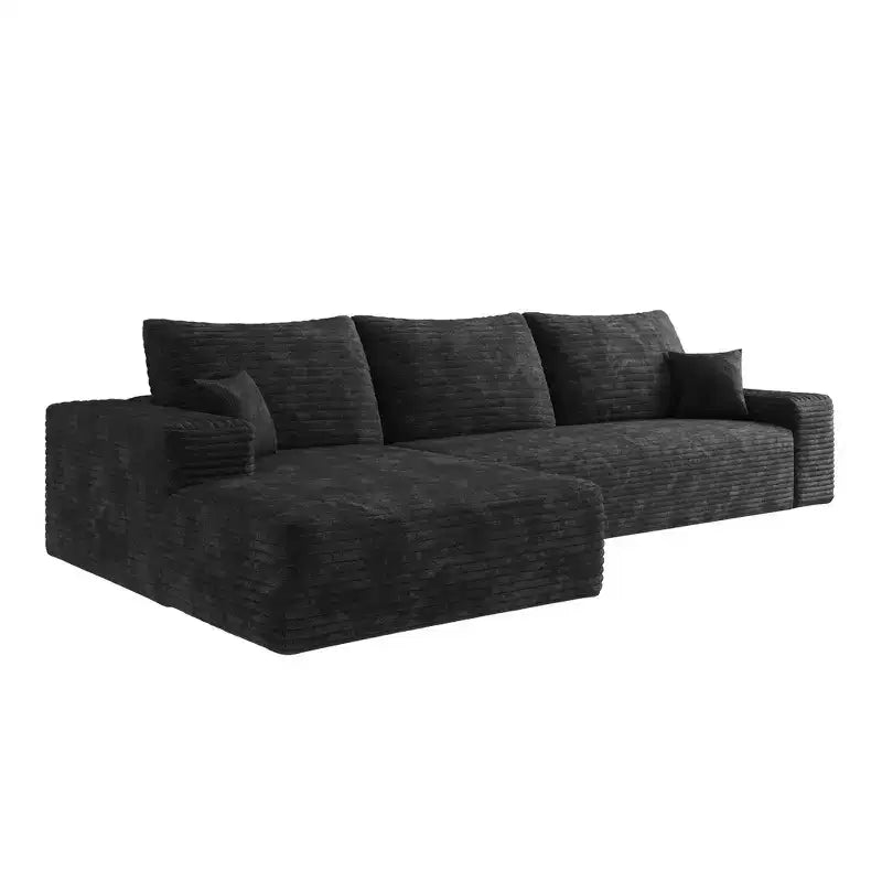 Divano componibile in velluto a coste da 107 pollici nero Cloud con chaise longue a L, divano modulare moderno con seduta profonda per soggiorno appartamento
