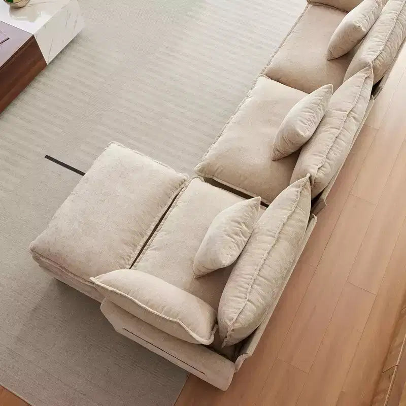 Acekool Divano Sezionale a L Oversize, Divano Modulare a 3 Posti in Ciniglia con Seduta Profonda e Pouf, Comodo Divano Convertibile per Soggiorno