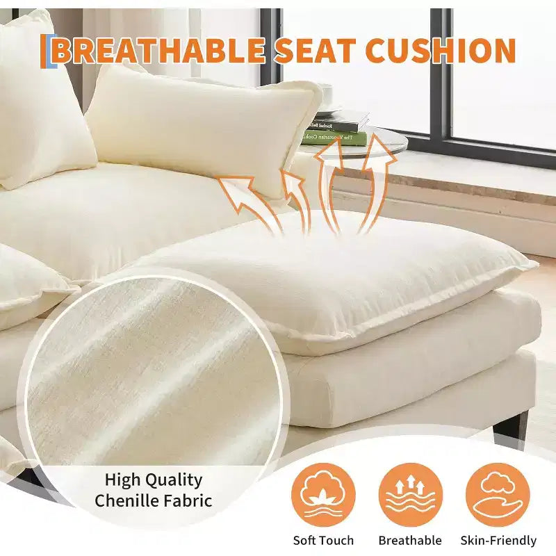 Acekool Divano Sezionale a L Oversize, Divano Modulare a 3 Posti in Ciniglia con Seduta Profonda e Pouf, Comodo Divano Convertibile per Soggiorno