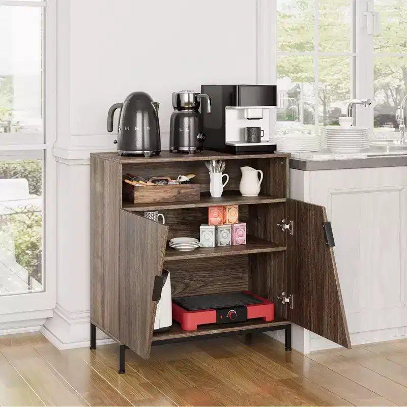 Madia credenza, credenza buffet in legno Morden, mobile contenitore con anta obliqua e ripiani regolabili marrone