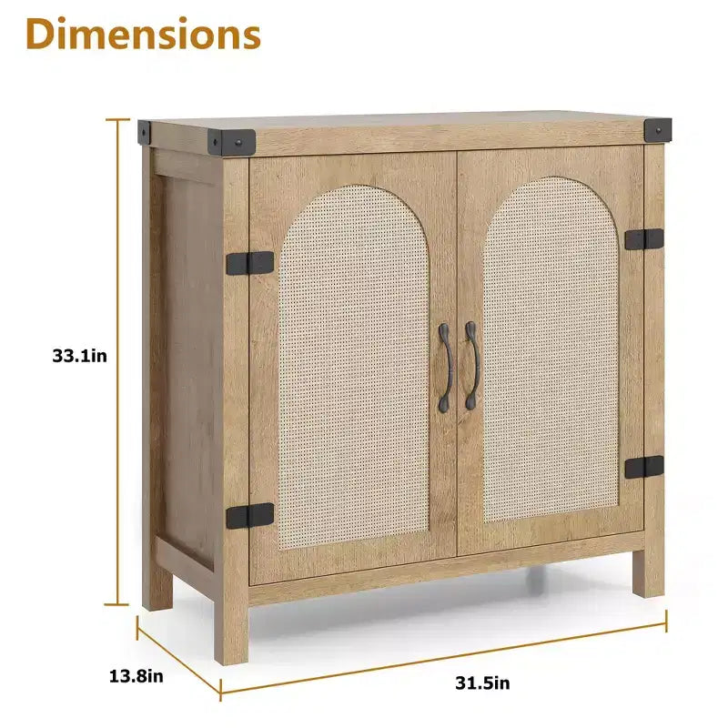 Madia a buffet in rattan da 31,5 pollici, credenza Boho Farmhouse con ripiani regolabili e maniglie per cucina, soggiorno, legno