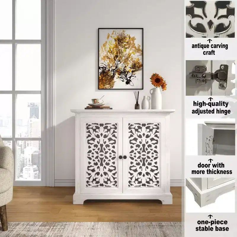 Credenza antica con ante intagliate, mobile buffet con finitura anticata - Panipeachy
