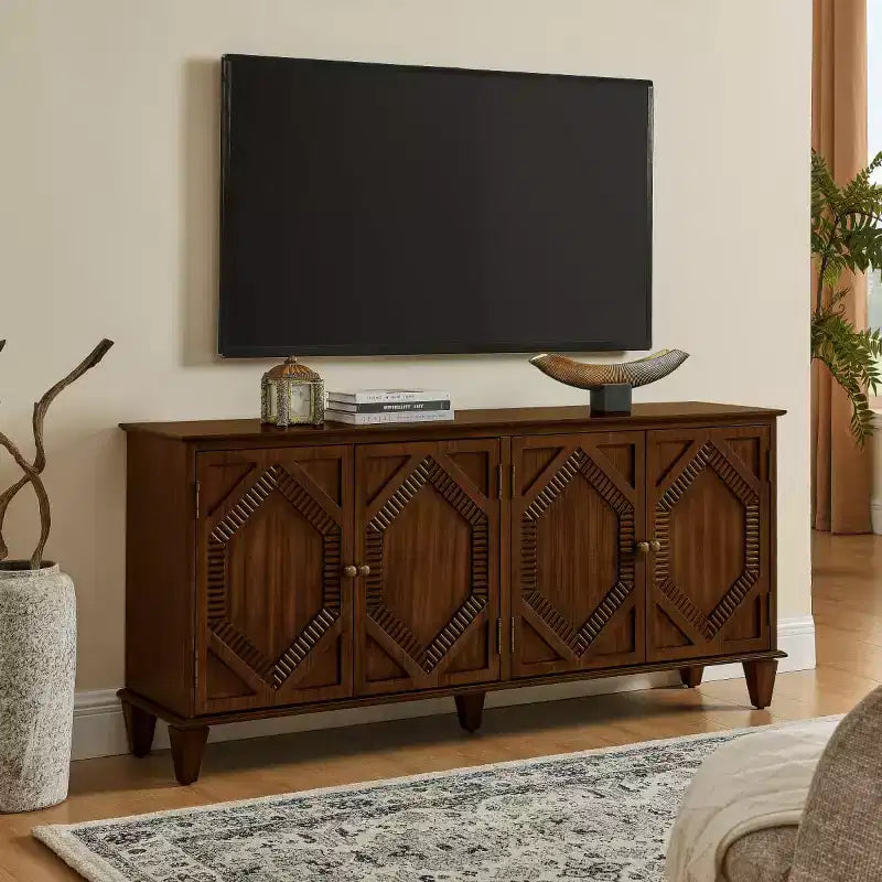 Credenza a buffet moderna di metà secolo 65, grande mobile console con ante geometriche e ripiano regolabile - Panipeachy