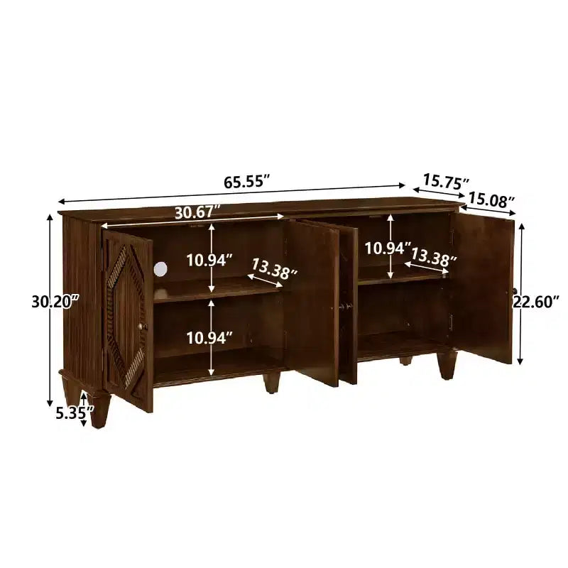 Credenza a buffet moderna di metà secolo 65, grande mobile console con ante geometriche e ripiano regolabile - Panipeachy