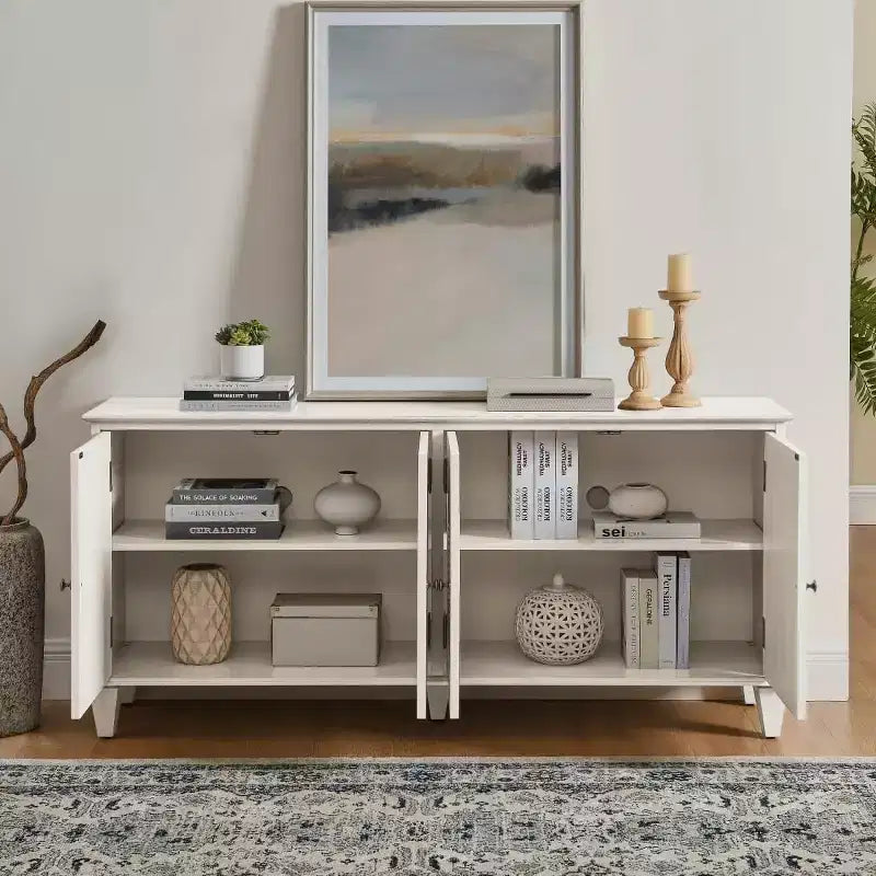 Credenza a buffet moderna di metà secolo 65, grande mobile console con ante geometriche e ripiano regolabile - Panipeachy