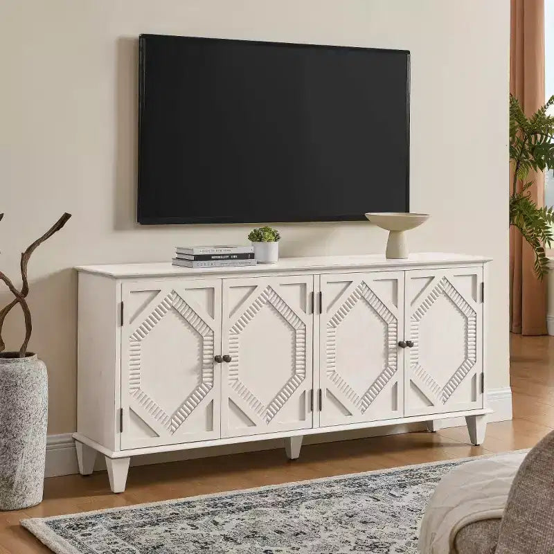 Credenza a buffet moderna di metà secolo 65, grande mobile console con ante geometriche e ripiano regolabile - Panipeachy