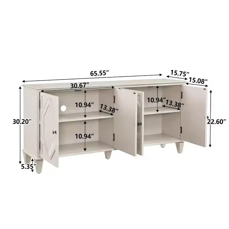 Credenza a buffet moderna di metà secolo 65, grande mobile console con ante geometriche e ripiano regolabile - Panipeachy