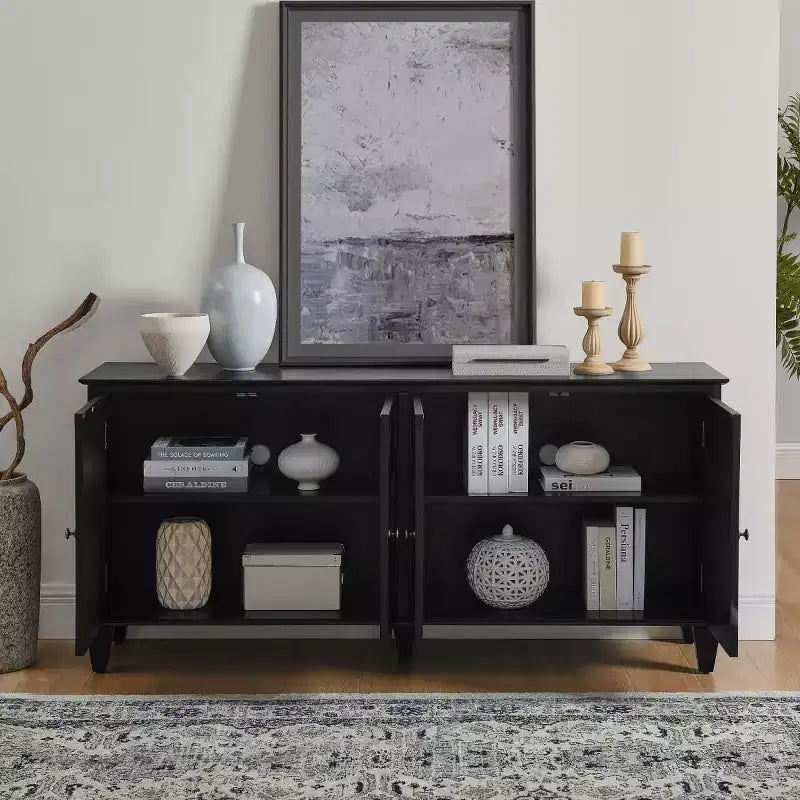 Credenza a buffet moderna di metà secolo 65, grande mobile console con ante geometriche e ripiano regolabile - Panipeachy