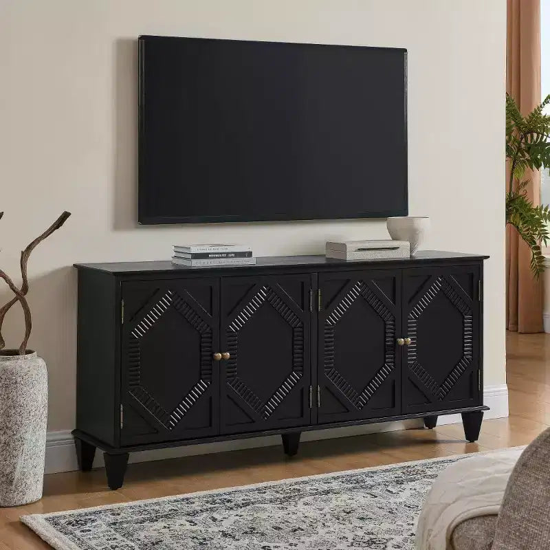 Credenza a buffet moderna di metà secolo 65, grande mobile console con ante geometriche e ripiano regolabile - Panipeachy