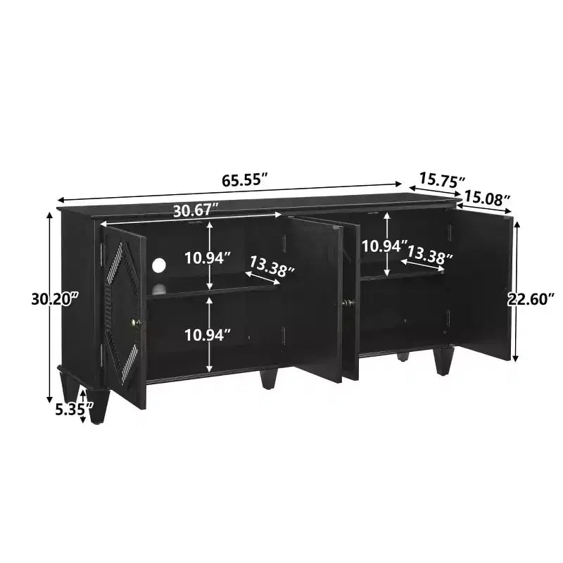 Credenza a buffet moderna di metà secolo 65, grande mobile console con ante geometriche e ripiano regolabile - Panipeachy
