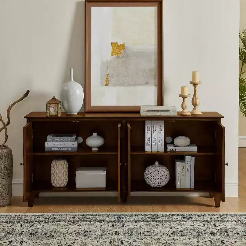 Credenza a buffet moderna di metà secolo 65, grande mobile console con ante geometriche e ripiano regolabile - Panipeachy