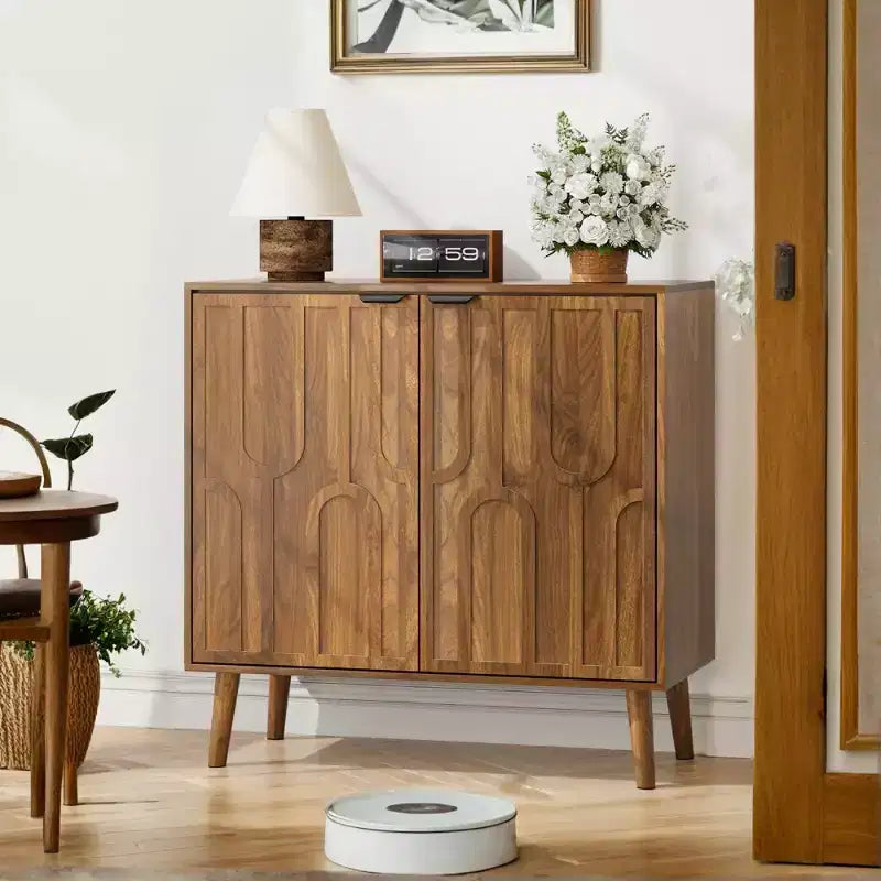 Mobile Contenitore Accent Mid-Century Moderno con Ante e Ripiani, Madia Piccola per Cucina o Soggiorno, Organizzatore - Panipeachy