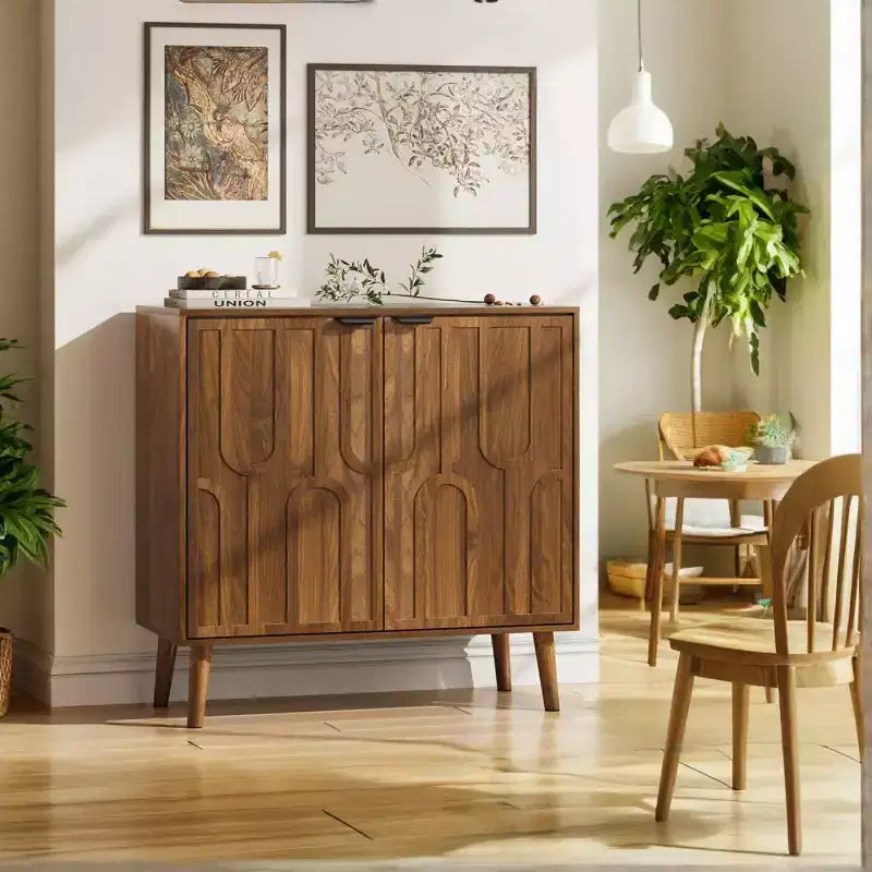 Mobile Contenitore Accent Mid-Century Moderno con Ante e Ripiani, Madia Piccola per Cucina o Soggiorno, Organizzatore - Panipeachy