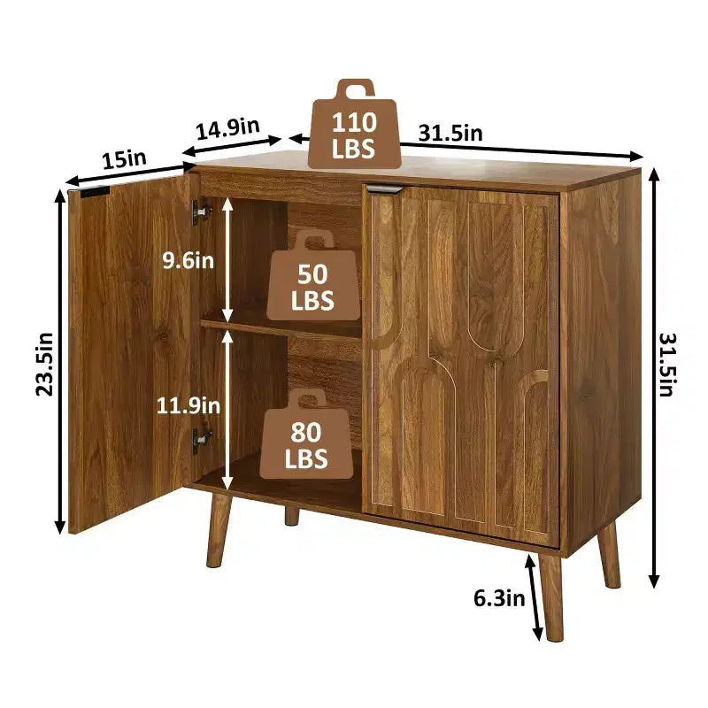 Mobile Contenitore Accent Mid-Century Moderno con Ante e Ripiani, Madia Piccola per Cucina o Soggiorno, Organizzatore - Panipeachy
