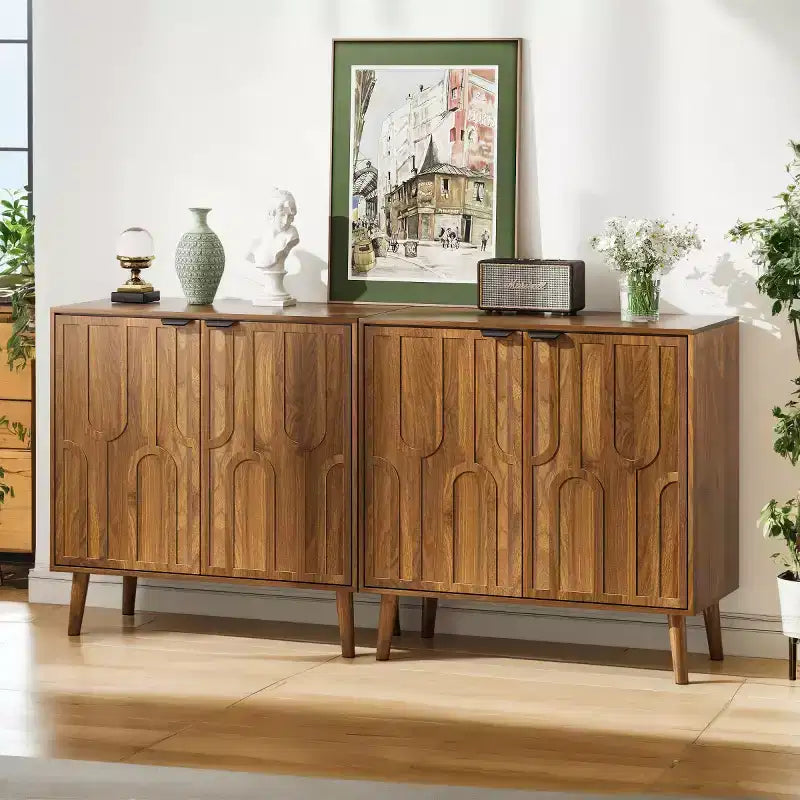 Mobile Contenitore Accent Mid-Century Moderno con Ante e Ripiani, Madia Piccola per Cucina o Soggiorno, Organizzatore - Panipeachy