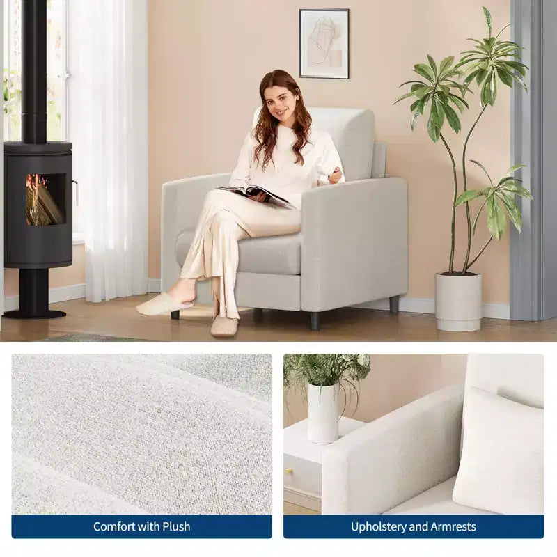 Poltrona da salotto, poltrona da lettura 33 per camera da letto, poltrone da salotto senza installazione, poltrona comoda da salotto, angolo lettura interamente in legno, beige
