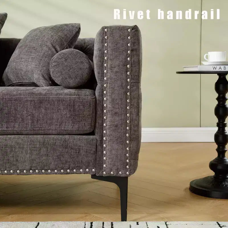 Divano sezionale moderno in ciniglia a 4 posti Zarin 85 di GDFStudio con pouf contenitore