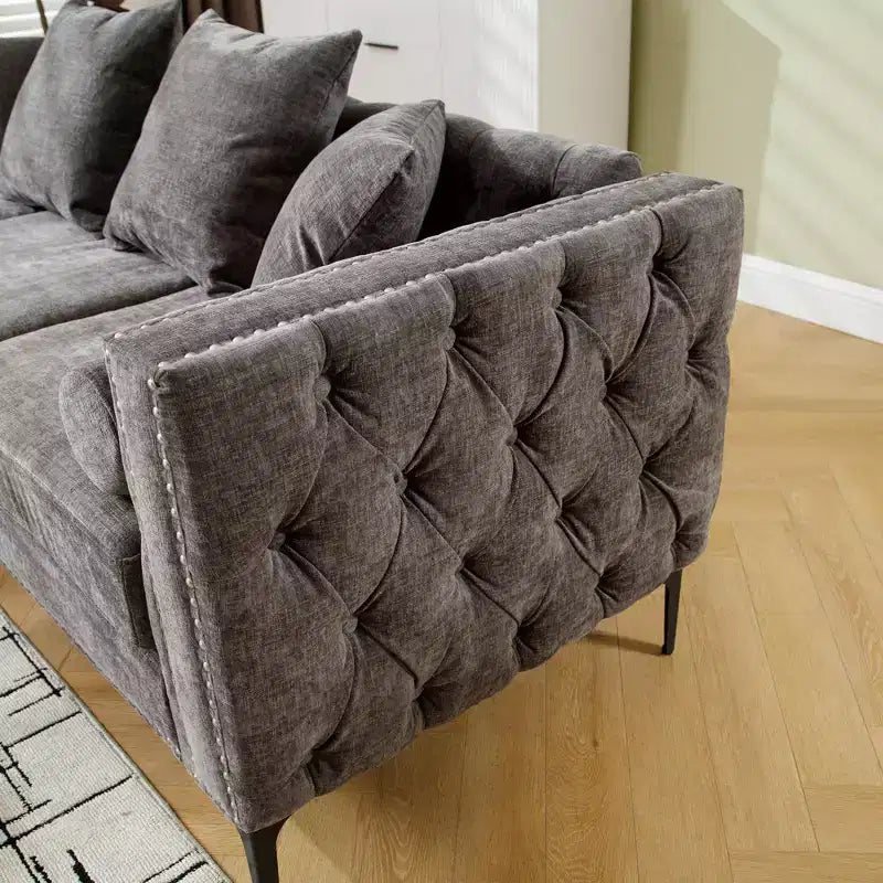 Divano sezionale moderno in ciniglia a 4 posti Zarin 85 di GDFStudio con pouf contenitore