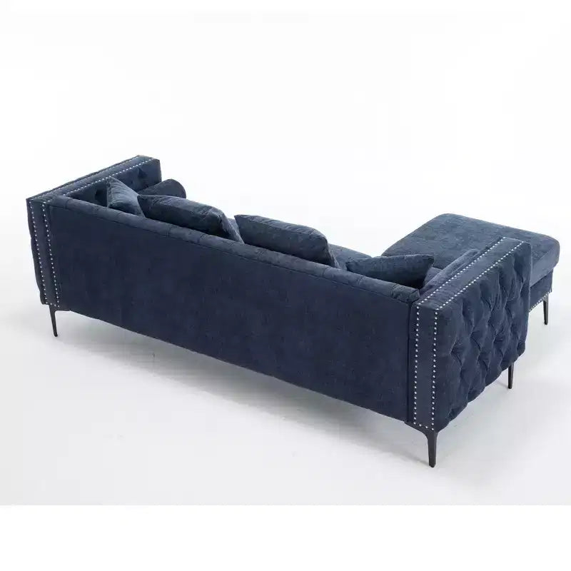 Divano sezionale moderno in ciniglia a 4 posti Zarin 85 di GDFStudio con pouf contenitore