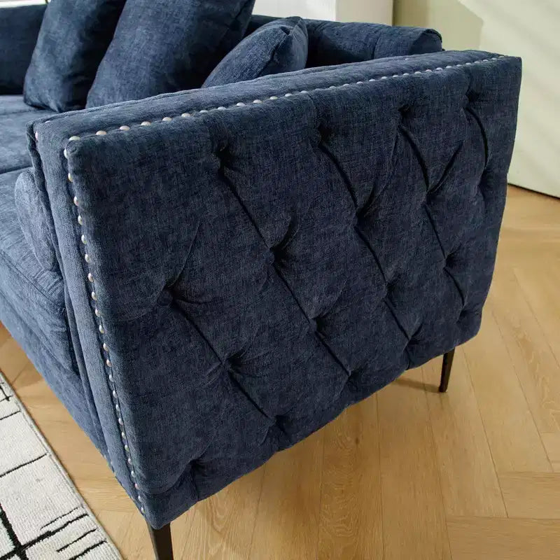 Divano sezionale moderno in ciniglia a 4 posti Zarin 85 di GDFStudio con pouf contenitore
