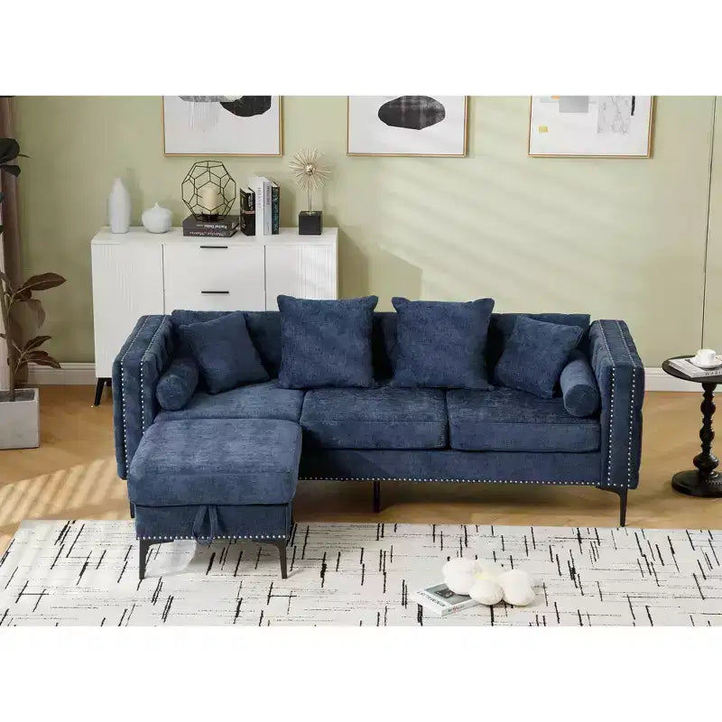 GDFStudio Zarin 85 Modern 4-Seater Chenille Upholstered Sectional Sofa with Storage Ottoman