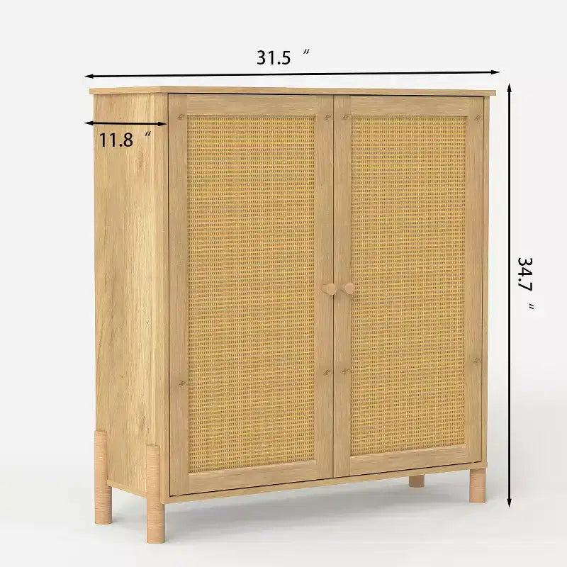 Madia Contenitore, Mobile Contenitore con Ante Decorate in Rattan PE, Credenza Accent Buffet con Piedini in Legno naturale