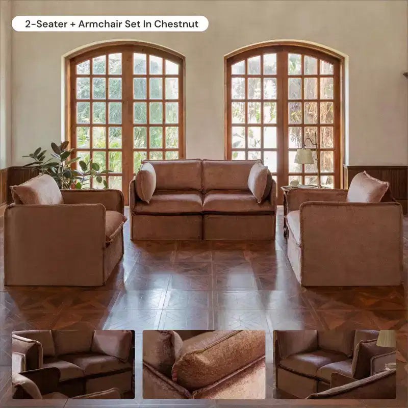 Divano a 2 Posti Modulare Lavabile Anabei + Ottomana | Seduta Deluxe+ e Cuscini Cloud