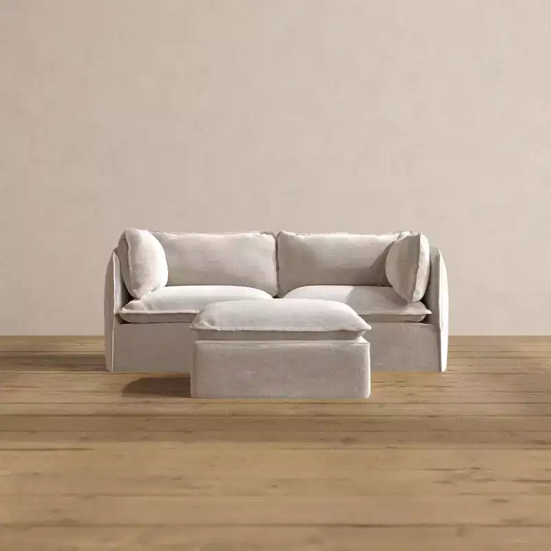 Divano a 2 Posti Modulare Lavabile Anabei + Ottomana | Seduta Deluxe+ e Cuscini Cloud