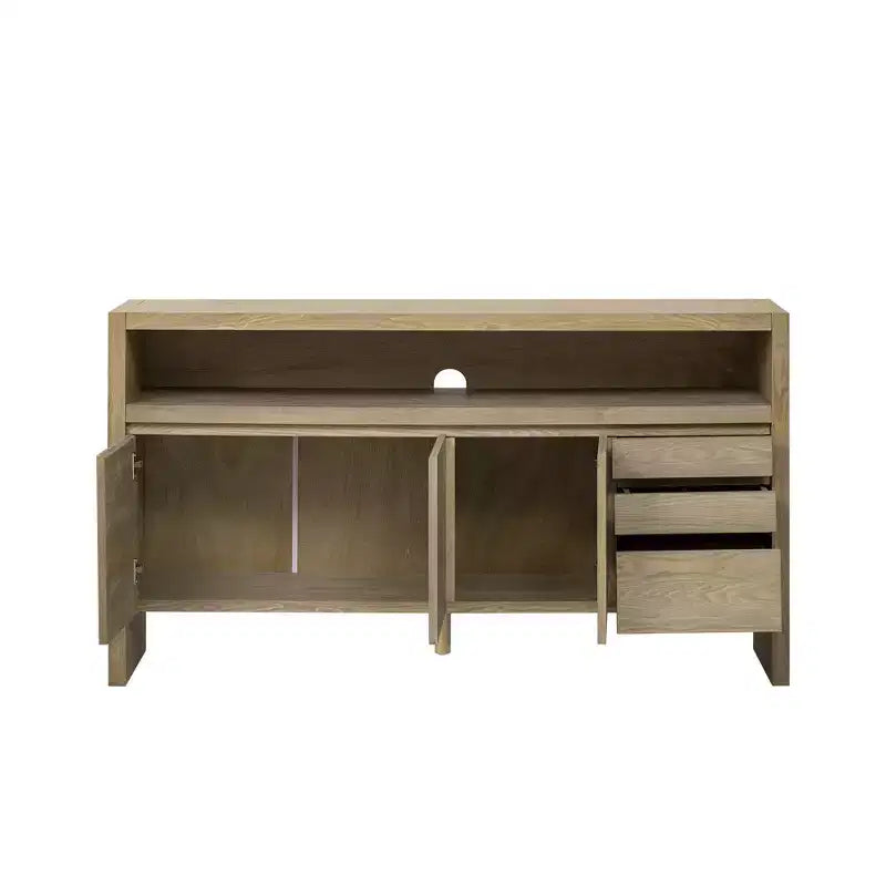 Buffet de rangement de 152 cm avec 3 portes, 3 tiroirs et étagère ouverte, console d'entrée en bois naturel