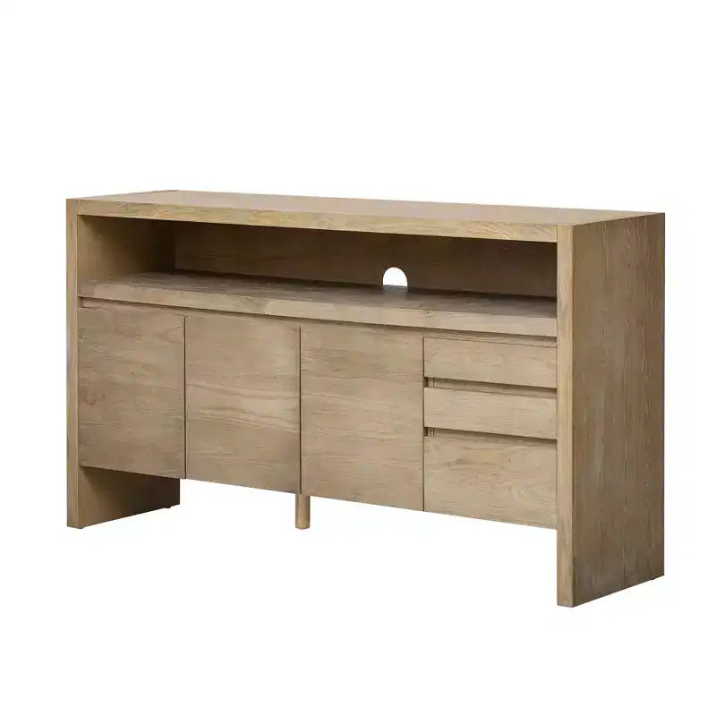 Buffet de rangement de 152 cm avec 3 portes, 3 tiroirs et étagère ouverte, console d'entrée en bois naturel