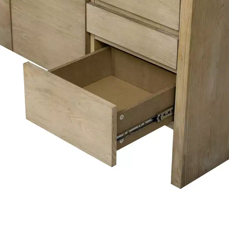 Buffet de rangement de 152 cm avec 3 portes, 3 tiroirs et étagère ouverte, console d'entrée en bois naturel