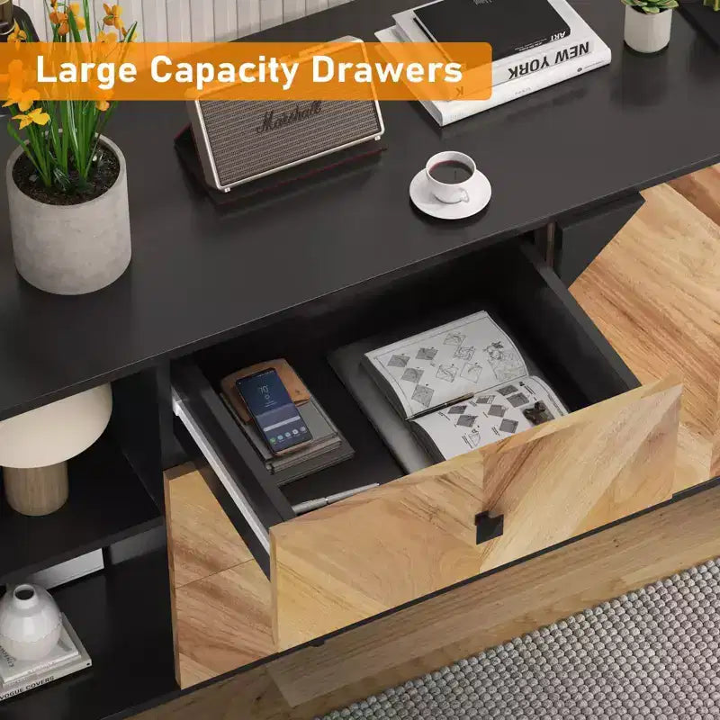 Mobile contenitore in legno di noce di 55,1" con 3 cassetti e 2 ante, mobile contenitore indipendente contemporaneo per soggiorno, sala da pranzo