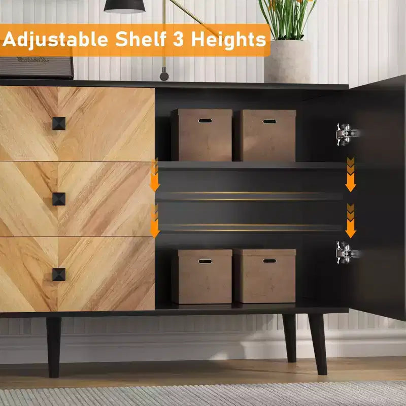 Mobile contenitore in legno di noce di 55,1" con 3 cassetti e 2 ante, mobile contenitore indipendente contemporaneo per soggiorno, sala da pranzo