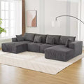 Sofa, 137 U-Shaped Cloud Sectional Couch with Double Chaises  Boneless Corduroy Deep Seat Modular Sofa No Assembly for Living Room/Apartment Gray