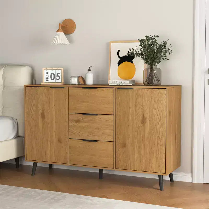 Credenza con mobile contenitore, mobile bar in legno, mobile consolle con 3 cassetti e 1 anta, credenza da cucina naturale