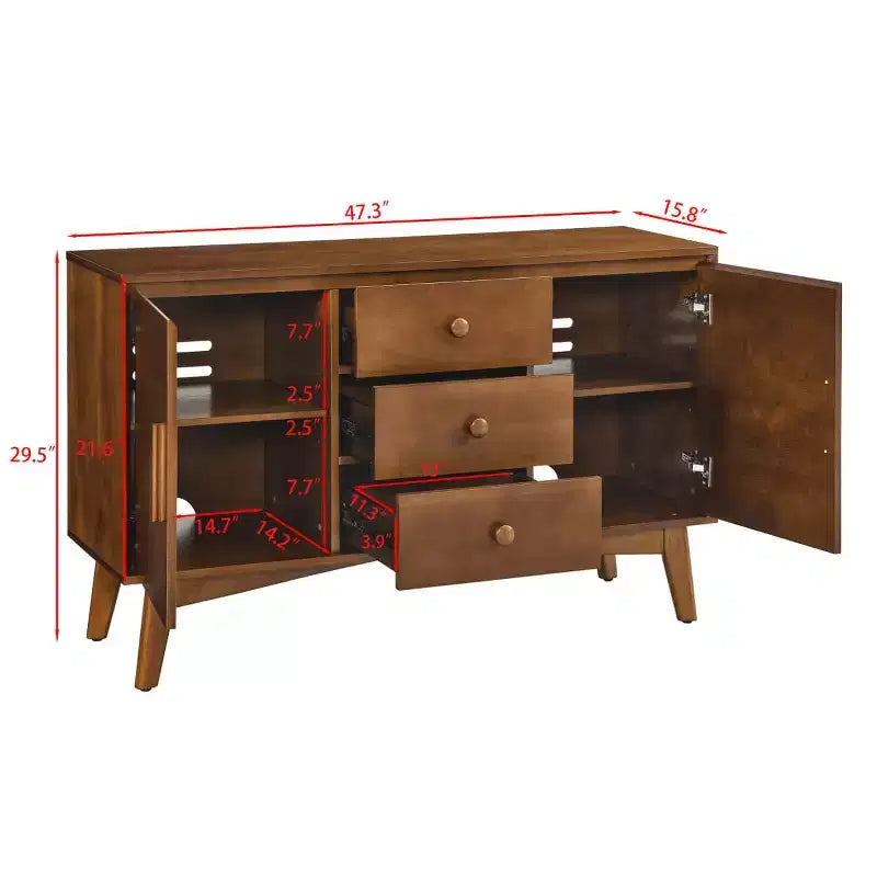 47.3 Madia Buffet Mid-Century Modern con Cassetti, Ante e Ripiani Regolabili, Mobile da Cucina per Sala da Pranzo o Soggiorno - Panipeachy