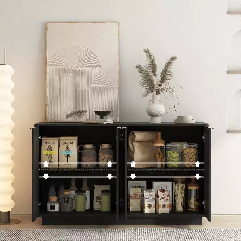 Credenza a buffet moderna con ante e ripiani regolabili, 140 cm, mobile contenitore per ingresso, sala da pranzo o soggiorno - Panipeachy