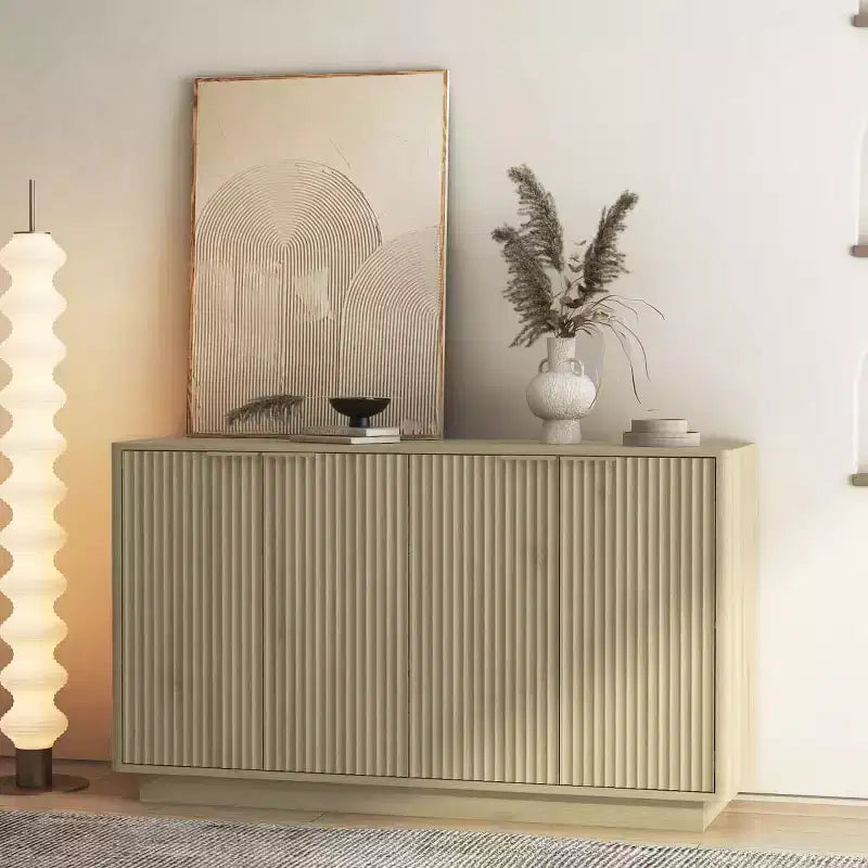 55 buffets bas cannelés modernes avec portes et étagères réglables, armoire de rangement pour entrée, salle à manger ou salon - Panipeachy