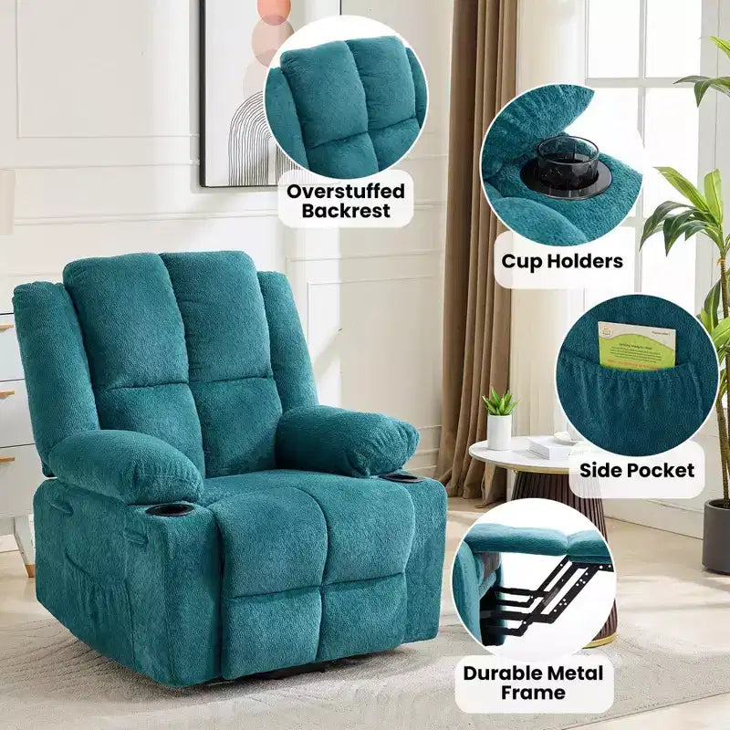 Poltrona Relax Reclinabile Elettrica con Funzione Power Lift, Riscaldamento e Massaggio, Poltrona Alzapersone Elettrica Extra Large con Tasca Laterale, Singola Poltrona per Soggiorno