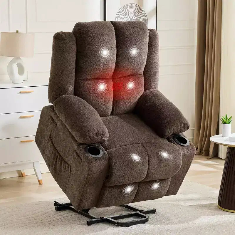Fauteuil releveur électrique inclinable avec chauffage et massage, fauteuil releveur électrique surdimensionné avec poche latérale, causeuse pour salon