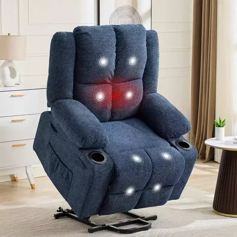 Fauteuil releveur électrique inclinable avec chauffage et massage, fauteuil releveur électrique surdimensionné avec poche latérale, causeuse pour salon