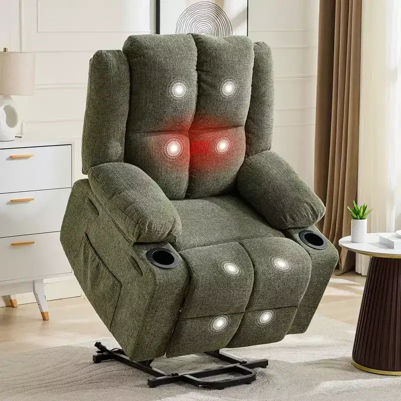 Fauteuil releveur électrique inclinable avec chauffage et massage, fauteuil releveur électrique surdimensionné avec poche latérale, causeuse pour salon