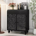 Artistic decorative cabinet with 2 doors, sideboard with storage function, with embossed pattern, suitable for entrance, living room Antique Black