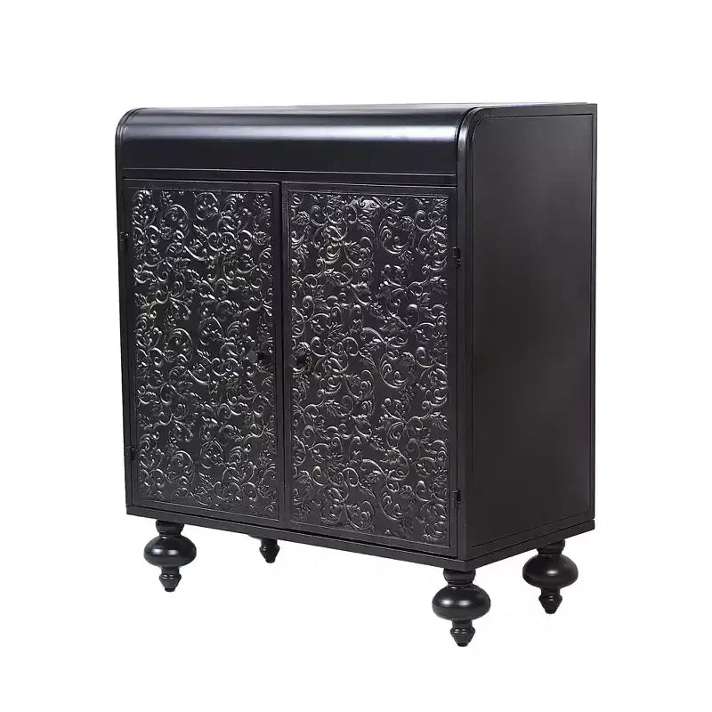 Mobile decorativo artistico con 2 ante, credenza con funzione contenitore, con motivo in rilievo, adatto per ingresso, soggiorno, nero antico