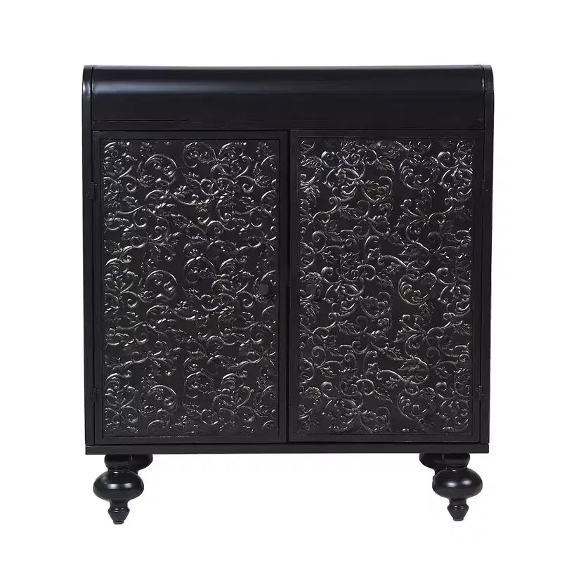 Mobile decorativo artistico con 2 ante, credenza con funzione contenitore, con motivo in rilievo, adatto per ingresso, soggiorno, nero antico